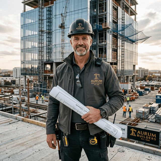 La ropa de trabajo impecable de la marca comunica autoridad y precisión Un superintendente de construcción rudo pero inmaculado que usa ropa de trabajo personalizada de alta gama parado con confianza en el lugar de trabajo