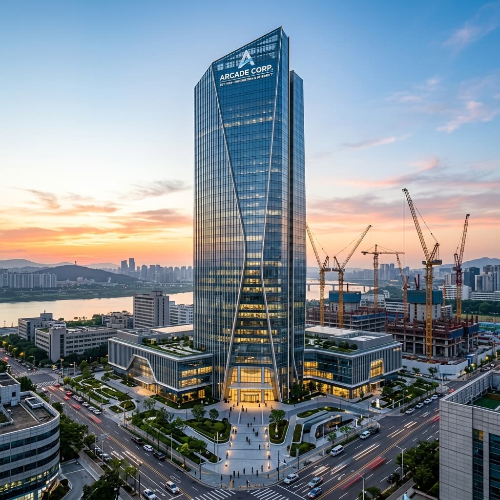 The Monument to Brand Perfection A pristine, ultra-modern commercial building standing tall at dawn symbolizing an unshakeable corporate empire