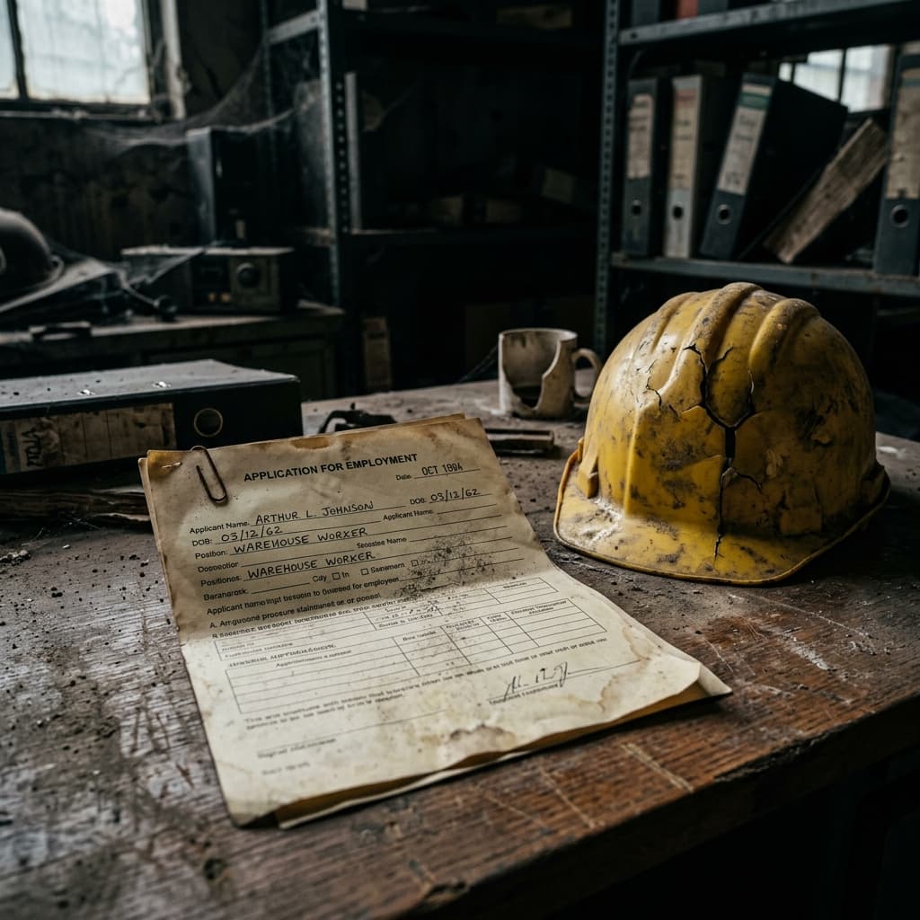 The Death of Antiquated HR Outdated paper job application next to a cheap cracked hard hat symbolizing HR decay