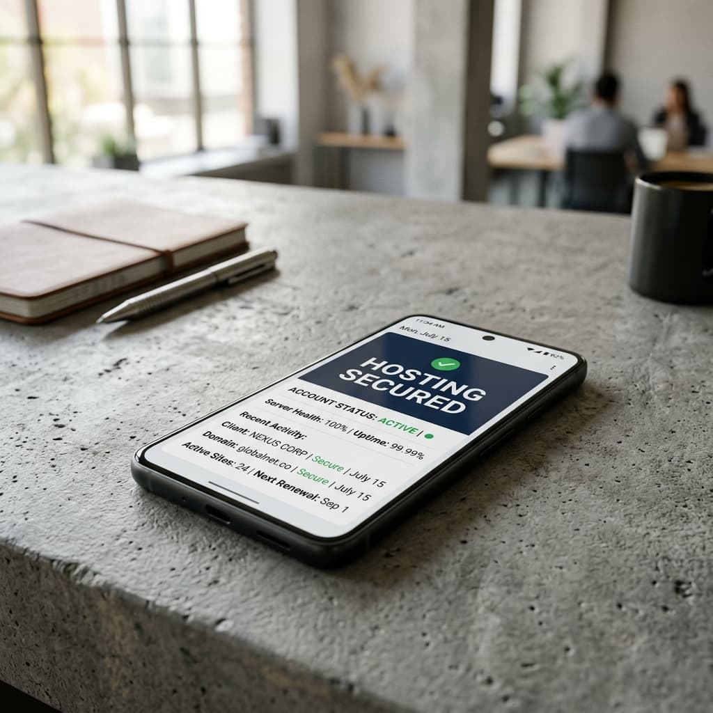 La Realidad Móvil Ejecutiva Smartphone mostrando un panel administrativo corporativo altamente seguro.