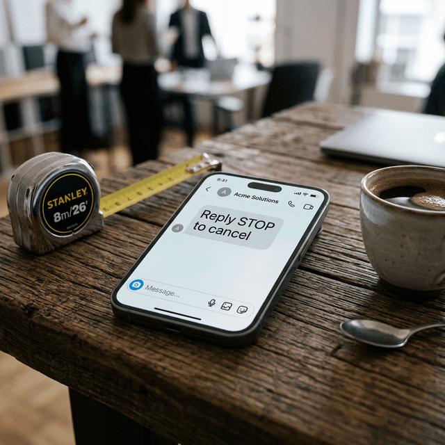 La Absoluta Suprema Necesidad Táctica Fiera de Conformidad Ciega Imagen macro ruda de un asombroso smartphone letal y brillante en oficina que asombrosamente lee Reply Stop to Cancel