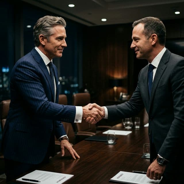 The Only Metric That Matters A sharp, high-end firm handshake between two executives sealing a B2B deal