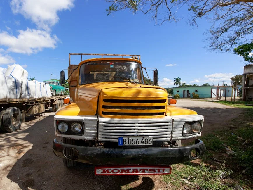 Contractor truck parked in front of recognizable local landmark