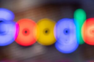 Colorful, blurred Google logo lights